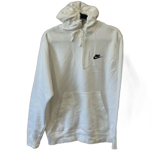 Nike Sweatshirt Men's Size M White Embroidered Swoosh Fleece Pullover Hoodie - Picture 1 of 10